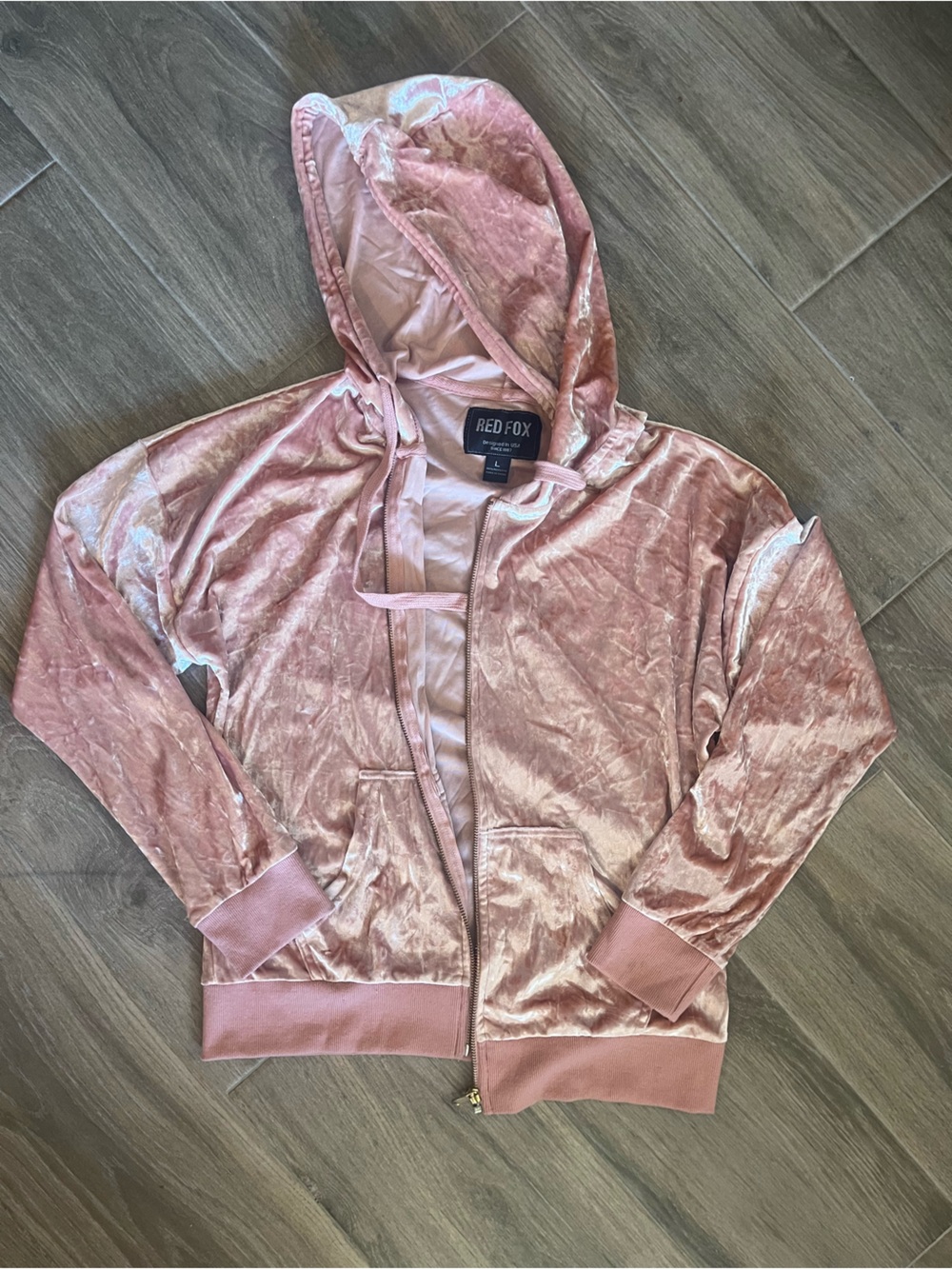 RED FOX Blush Pink Velvet Teddy Zip Hoodie